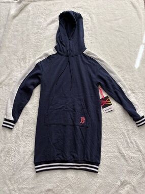 MLB Boston Red Sox Navy Crewneck Hoodie Sweatshirt Dress w/ White Sleeve Panels